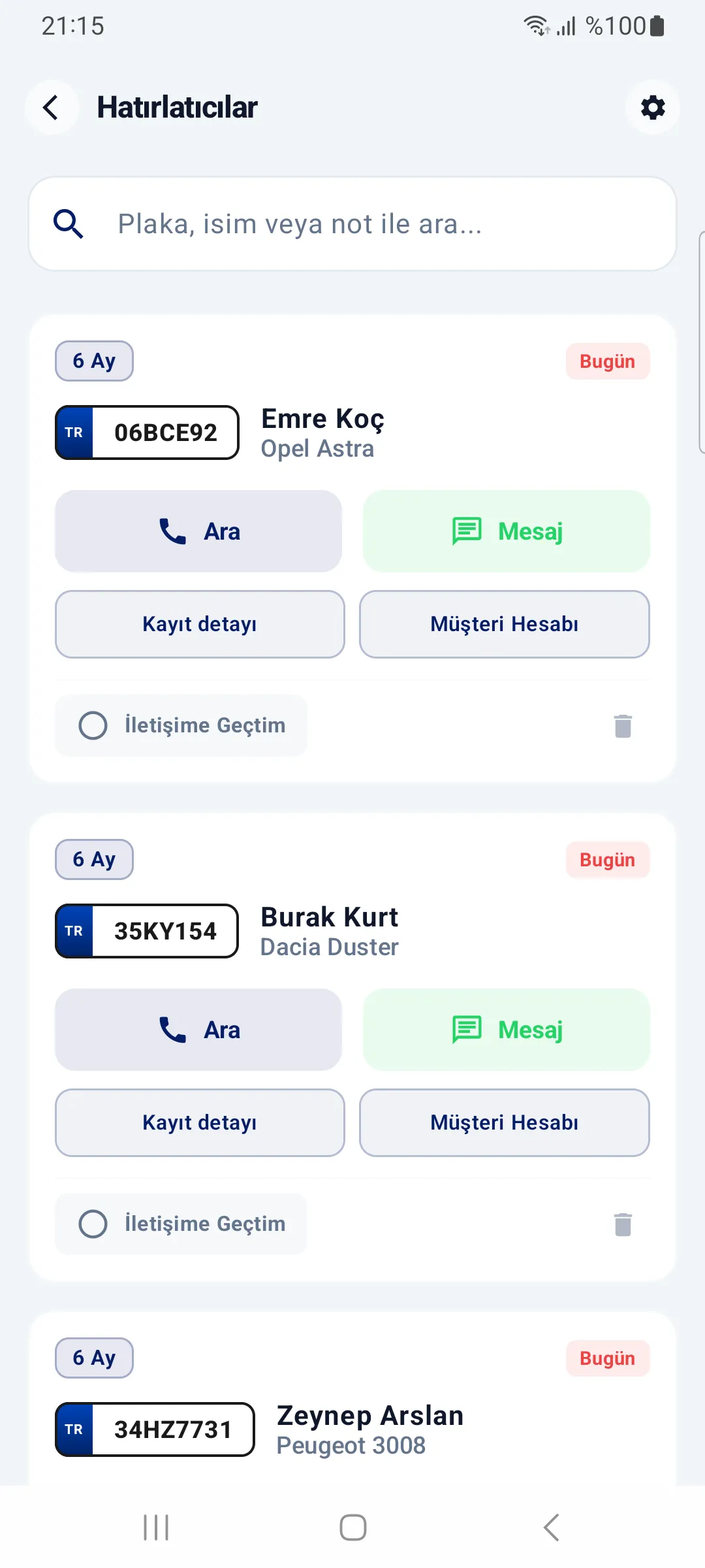 Tamir Defteri mobil uygulamasında bakım hatırlatmaları