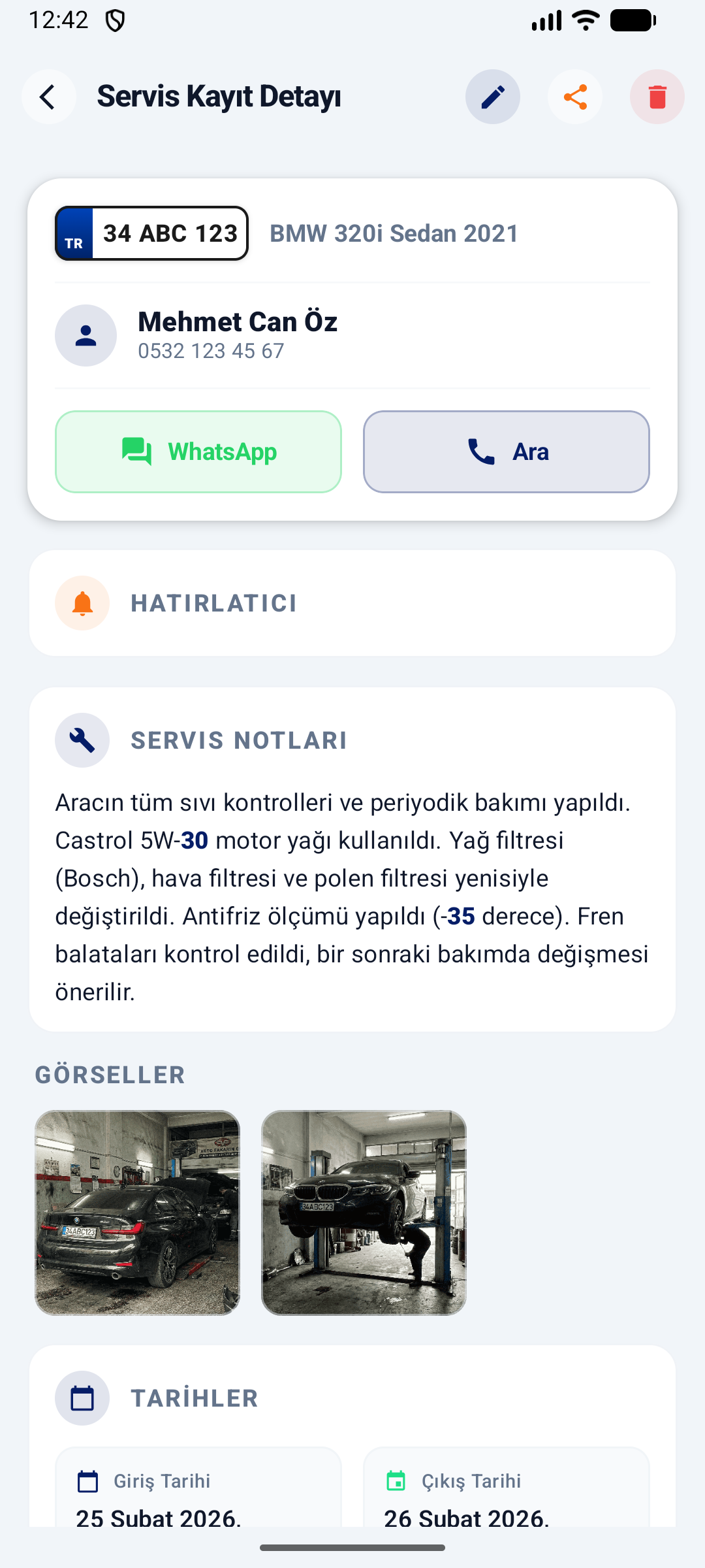 Tamir Defteri İş Detayı