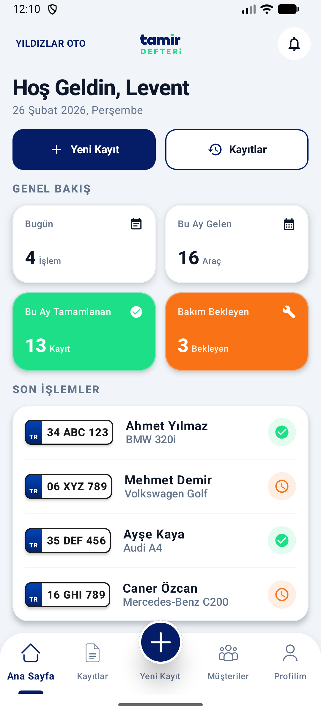 Tamir Defteri Ana Ekran